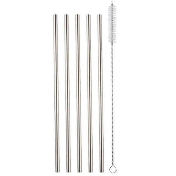Strawganic Set of 5 Steel Straws "Silver"