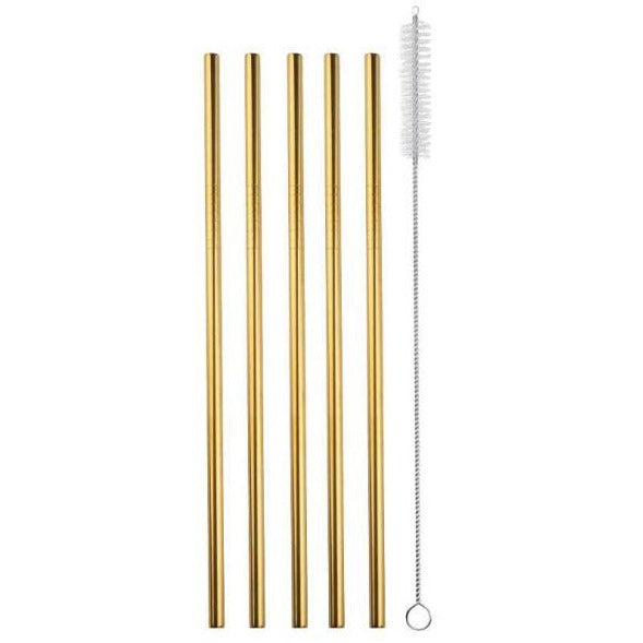 Strawganic Set of 5 Steel Straws 'Gold'